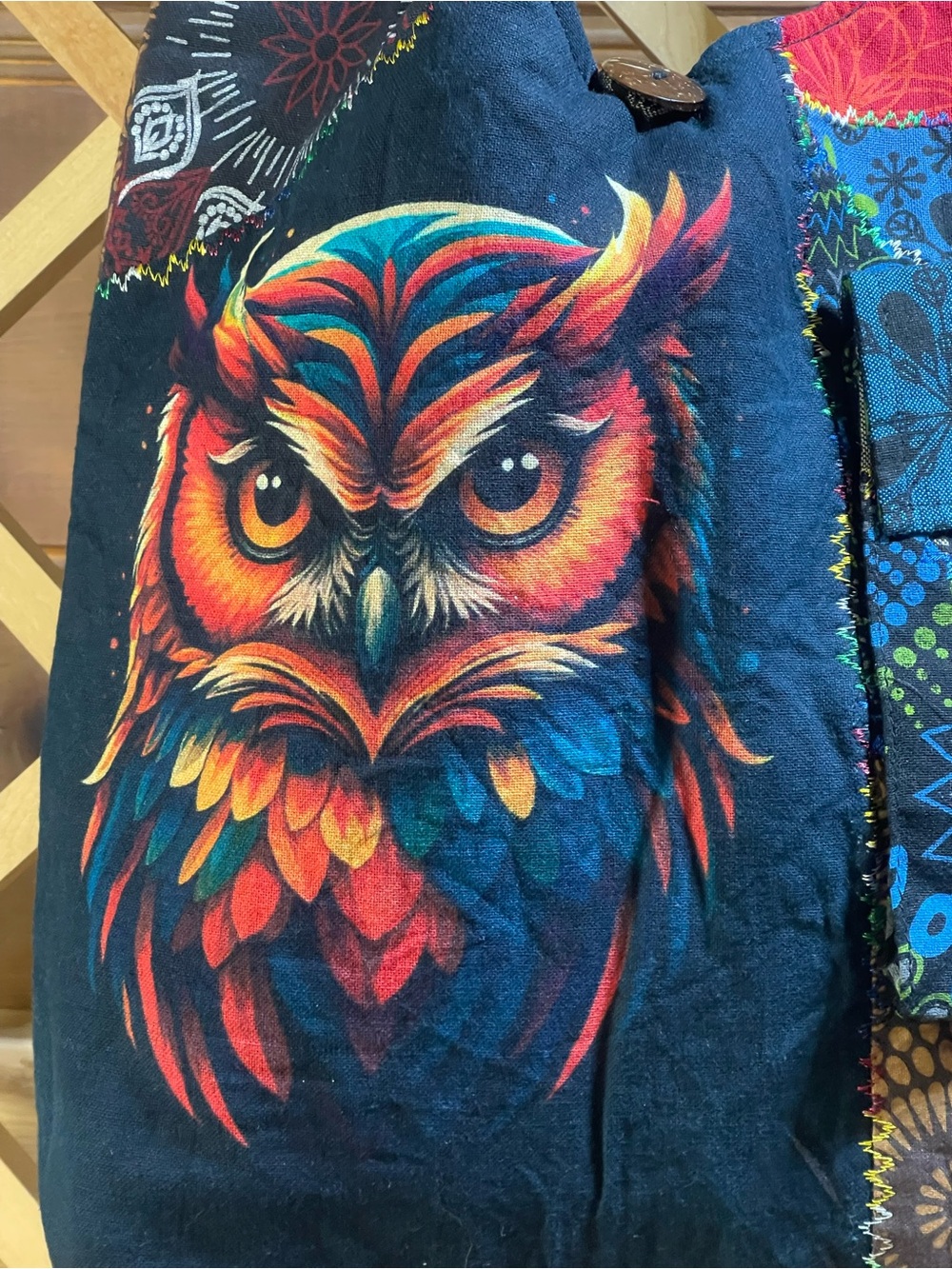 NWT Fiery Multicolor Cotton Boho Crossbody/ Patchwork Slouchy Hobo Owl 🦉Bag
